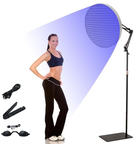 50W Solarium für Zuhause, 250 LED 460nm Blaues Licht Bräunungslampe Sonnenlampe Bräunungslampen, Halterung 360 Grad Verstellbar, Höhenverstellbar, Hause Tageslicht für Körper und Gesicht