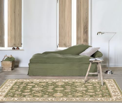 Parure di tappeti BABIL disegno classico orientale colore verde e crema tris scendiletto (1pz cm.80x150 + 2pz cm.60x110)