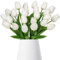 15 Stück Künstliche Tulpen Blumen, Kunst PU Tulpen Deko für Vase, Latex Fake KunstTulpen, Real Touch Kunst Tulpenstrauß, Fake Blumen Kunstblumen für Hochzeit Hause Hotel Party Tischdekoration, Weiß