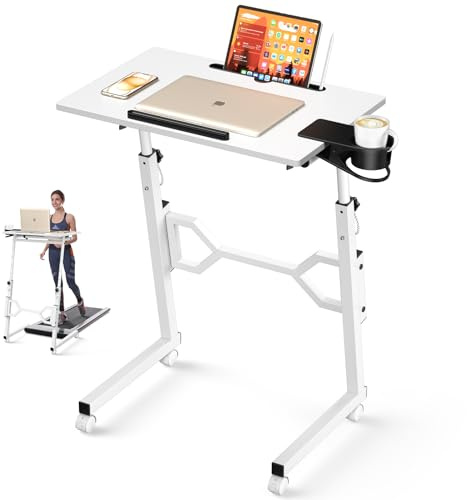 Enayplon Small Standing Desk with Wheels, Portable Treadmill Desk, Rolling Desk Adjustable Height for Laptop, Mobile Standing Table for Walking Pad, Bedside Table