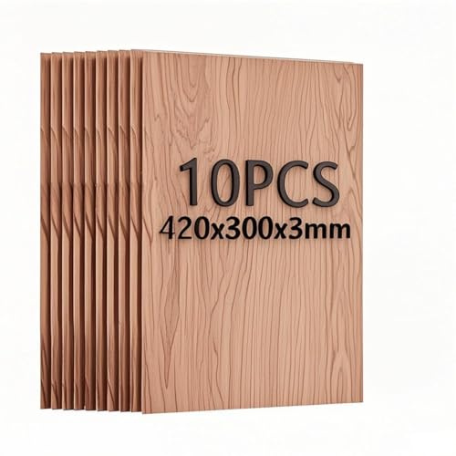 Uadme Sperrholz Palisander 3mm, 10 Stück A3 Holz zum Lasern, 420x300mm Sperrholzplatte Unbehandeltes Holz für DIY Basteln, Malen, Brandmalerei, Heimdekoration, Laserbearbeitung Und Modellbau