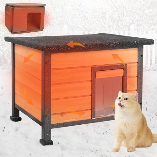 Seiyierr Outdoor Cat House Insulated Feral Cat Shelter for Winter All-Round Thermal Liner with Openable Waterproof Roof