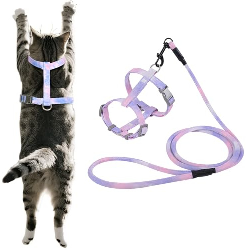MOTIBACK H-Style Cat Harness and Lead Set, Adjustable & Lightweight Escape-Proof Kitten Harness for Small to Large Cats, Comfortable for Outdoor Walking (Light Purple, M)