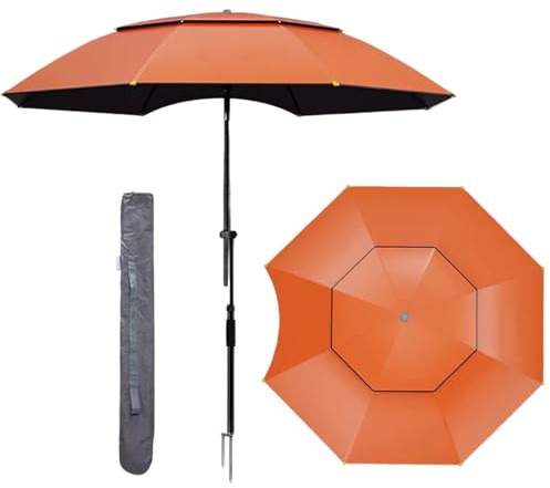 Sombrilla de playa resistente al viento, portátil, protección UV, para balcón, inclinación ajustable, ideal para jardín y pesca al aire libre (240 cm)