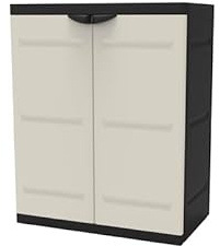 Recamania Armoire en plastique multifonction, 2 portes, beige et noir, 70 x 41 x 88 cm, 2 étagères réglables en hauteur