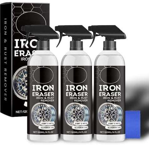 Genérico Auto Spray para Eliminador de Oxido, Iron Eraser Rust Remover Spray 120ml, Spray Quitamanchas para Llantas y Pintura de Coche, Limpieza Profesional de Las Superficies de los vehículos (3PC)