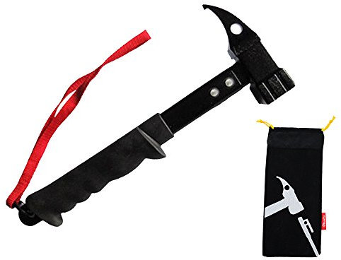 NUZAMAS Outdoor Camping Hammer Abzieher für Zeltheringe Heringe Schwarz 32 cm Anti-Rutsch-Kopf-Design mit Haltegurt und Tasche