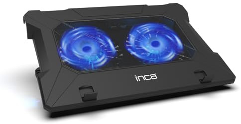 inca INC-321RX Laptop Kühler, Notebook Kühler für 7-17 Zoll, 2 Ruhige Lüfter mit blau LEDs, Cooling Pad, Kühlpad Ständer, Anti-Rutsch Notebook Cooler, 2 USB-Ports schwarz