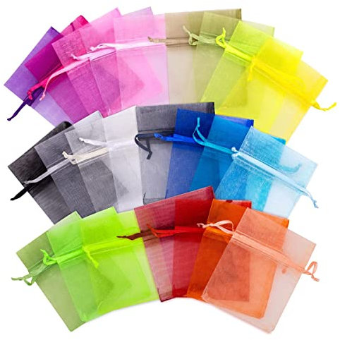 Saketos Organzasäckchen 25 Stück Geschenkbeutel Organzasäckchen bunt Schmuckbeutel Verschiedene Größen mit Kordel Hochzeit Geschenk Stoffsäckchen Gastgeschenke I 5 x 7 cm - Farbenmix