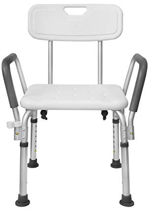 LZQ Duschpall – justerbar höjd på 5 nivåer från 37,5 till 50,5 cm, halkfri duschpall med armstöd och rygg, duschsits i aluminium och HDPE-plast