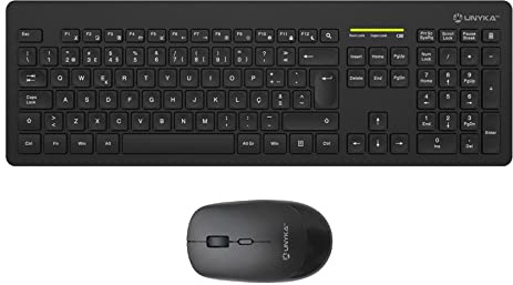 UNYKAch Kit Teclado y Ratón Inalámbricos MK212 Pro Slim 105 Teclas Membrana, Idioma Portugués, USB Wireless 2.4 GHz, 1600 dpi, Silencioso, Ergonómico, Windows, Mac, Android, Linux