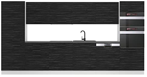 Belini Naomi - Blocco da cucina da incasso, 360 cm, completamente attrezzato, senza elettrodomestici, con pensili e inferiori, in ebano reale