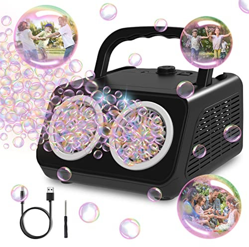 Automatic Bubble Machine for Kids，20000+ Bubbles Per Minute Bubble Blower,Bubble Maker Toys with 26 Holes/lighting/120ML Bubble Solution/Parties,Wedding,Birthday Gifts