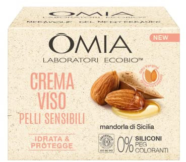 Omia, Crema Viso Idratante alla Mandorla di Sicilia, Idrata e Protegge la Pelle, Formula Lenitiva Senza Siliconi e Coloranti, Adatta a Pelli Sensibili, 75 ml