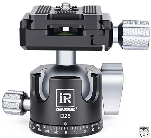 28mm Niedrigprofil-Stativ-Kugelkopf INNOREL D28 Professioneller Ganzmetall-CNC-360°-Panorama-Stativkopf für DSLR-Kameras, Camcorder, DV mit 1/4 Arca Swiss Schnellwechselplatte Tragfähigkeit 10kg