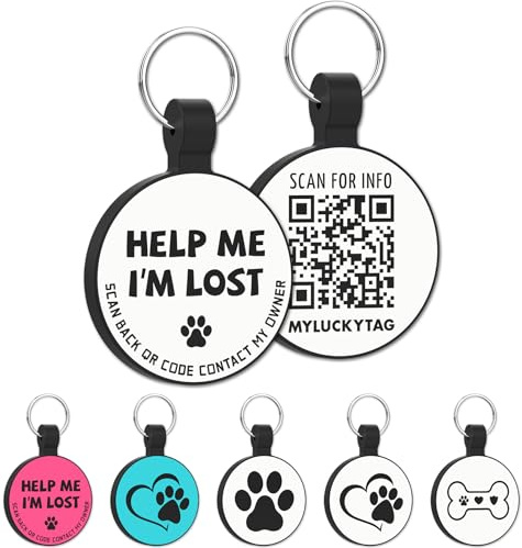 MYLUCKYTAG tyst silikon QR-kod husdjurs-ID-taggar hundtaggar – husdjursprofil online – skanna QR ta emot omedelbar varning för husdjur via e-post