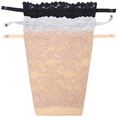 YEKEYI 3 Pezzi Copertura per lo Scollo per Donna, Inserto in Pizzo per Reggiseno, Camicetta Clip-on, Inserto per Reggiseno in Pizzo, Pannello di Modestia, Nero Bianco Beige, 40