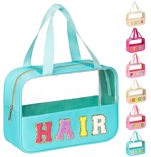 eurovicky Chenille Letter Patch Clear Makeup Bag