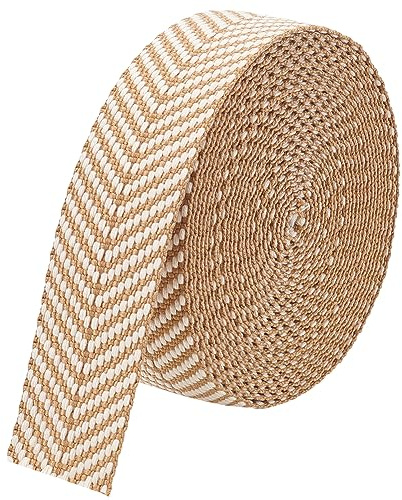 BENECREAT - Ruban de Coton 4.6 m, Polycoton Burly Wood, Jacquard, Plat à Rayures pour Anses de Tote Bag, Sac Fourre-Tout