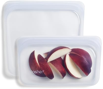 Stasher Bolsas reutilizables de silicona para almacenamiento de alimentos, paquete de 2, bolsas reutilizables para congelador, microondas, lavavajillas, horno, Sous Vide, contenedores de almuerzo de