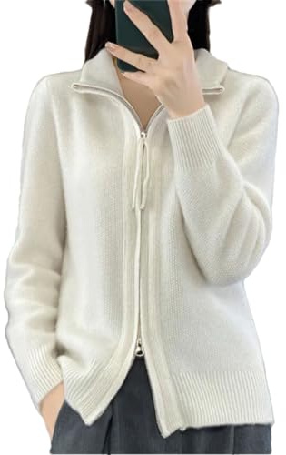 Alloaone Damen-Cardigan Mit Stehkragen, Wolle, Reißverschluss, Lockerer, Langärmliger Kaschmir-Strickpullover
