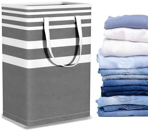 DONGDA Grand Panier à Linge, 75L Corbeille a Linge Pliable Paniers Linge pour Vêtements, Imperméable Sac à Linge avec Poignées, Lin Panier Linge Sale pour Chambre Salle de Bain (B)