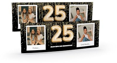 Banner zum 25. Geburtstag selbst gestalten (50cm x 150cm) Personalisierter Geburtstagsbanner für Mann und Frau mit Bildern und Texten I Deko Fahne