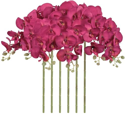 ICBOX 38 Inch Orchids Artificial Flowers 6 PCS Fake Orchids Velvet Silk Orchids Faux Orchid Flowers Long Stem Artificial Flowers for Tall Vase for Home Wedding Decoration(Fuchsia)