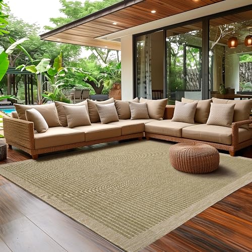 SIMPEX Outdoor Teppich Wetterfest Terrasse Balkon Garten Küchenteppich Einfarbiges Design Flachgewebe Sisal Look Waschbarer Teppich, Größe: 280 x 370 cm, Farbe: Grün