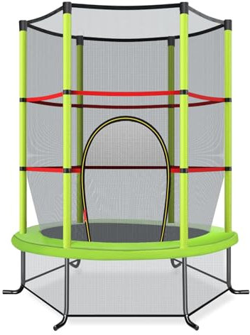 COSTWAY Ø165cm Gartentrampolin mit Sicherheitsnetz, Trampolin bis 135KG belastbar, Indoor-/Outdoortrampolin für Kinder ab 3 Jahre (Grün, Ø165x191cm)