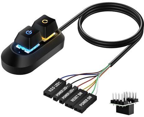 SinLoon Desktop-Computer, PC schalter extern, PC-power button, multifunktionaler Desktop-Netzschalter für einfache Start- und Reset-Steuerung mit LED-Licht, 2 m