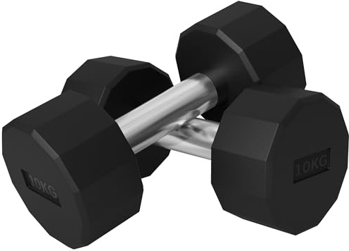 SPORTNOW Set 2 Manubri a 12 Lati da 2x10 kg in Metallo e Gomma, Set Manubri Palestra con Impugnatura Antiscivolo, 26x13x13 cm, Nero