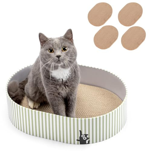 Conlun Kratzbrett Katze, Kratzbox mit 4 Katzen Kratzpappe,Wendbare Katzenkratzbretter aus Robustem Wellpapp-Karton für Katzen zum Kratzen und Ausruhen,Schützt Möbel,Ideales Kätzchen Geschenk,Groß