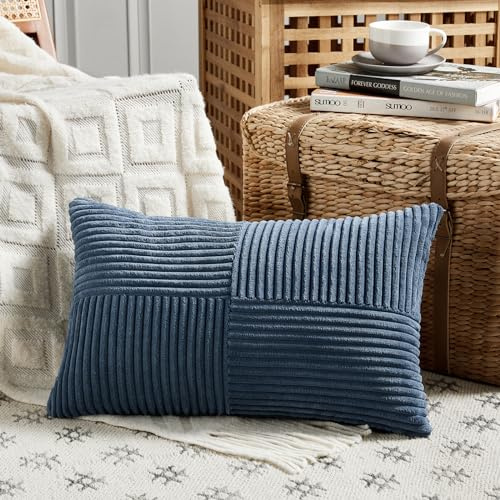 FDTERN 1 styck denimblått örngott 35 x 60 cm mjukt manchesterfodral örngott dekorativa örngott soffkuddar prydnadskuddar boho dekoration för soffa sovrum vardagsrum balkong (utan kuddfyllning)