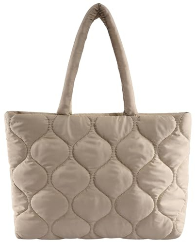 Makukke Puffer toteväska, estetisk quiltad väska för kvinnor, axelväska, axelväska för arbete, kontor, resor, shopping, skola, kaki, L