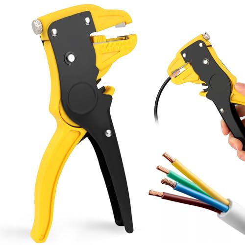 Pelacables, 2-en-1 Pela Cables Electricista Multifunción Ajustable (0,2 mm² - 6,0 mm²), Pelador de Cables, Alicates Pelacables Automático para Pelar y Cortar Cables (Amarillo)