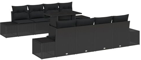 vidaXL Trädgårdsoffset 9 st Svart konstrotting