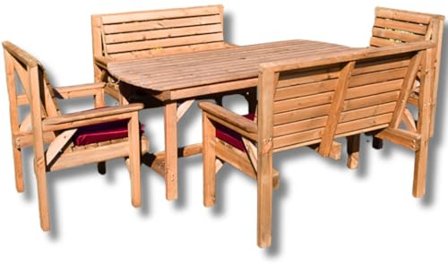 6FT Wooden Garden Furniture Set with Table, 2 Benches & 2 Chairs – Solid Redwood Outdoor Patio Dining, Fully Assembled.