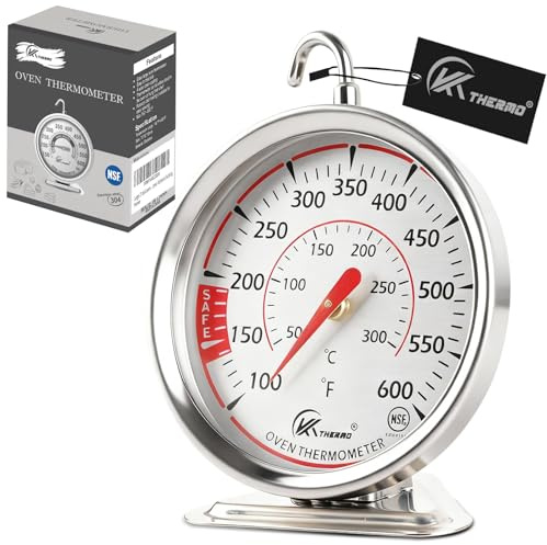 Oven Thermometer 2.4 Inch Oven Temperature Gauge with 360° Rotating Hook Baking Thermometer Hang or Stand Design 50-300°C/100-600°F for Gas/Electric Ovens, Grill, BBQ
