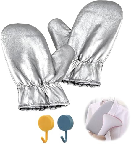 2 Pack Heat Resistant Anti-Steam Ironing Gloves with 2 Hooks, 250°C High Temperature Waterproof Non-Slip Oven Mitts for Garment Steamer, Kitchen Baking & Clothes Ironing (23cm x 12cm/9.06x4.72)