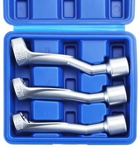 QWORK® Chiave a tubo 3 pz, 14/17/19 mm per tubi di iniezione diesel, attacco 12,5 mm (1/2 pollice), set di chiavi a tubo aperte