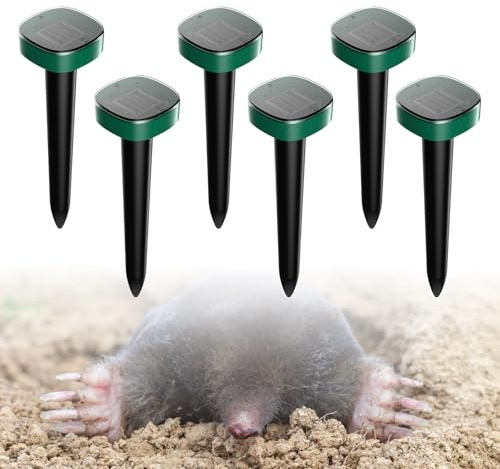 GOEDCH 6 stycken solfödelseförsvar: IP65-regn, mullvadsdistributör, ultraljud, snabba resultat, solskydd mullvadsskrämma för anti-födelsekost, sork, gopher, ormar (mörkgrön)