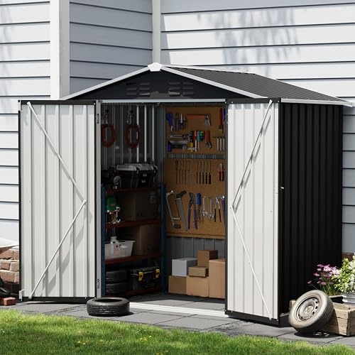 UDPATIO Casetta da Giardino in Metallo, 196×119×185 cm, 3.7 m³ Capanno Attrezzi con Porta a Battente e Serratura, Capanno Attrezzi da Giardino per Prato, Attrezzi, Giardino e Balcone, Nero