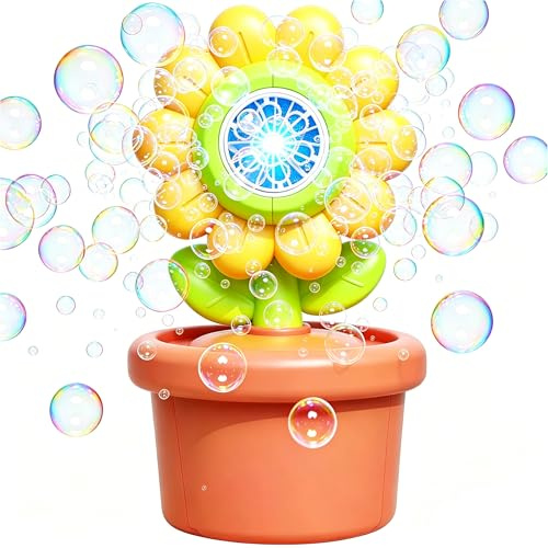 PICKSMOCUB Sunflower Bubble Machine for Kids Bubble Maker Outdoor Automatic Bubble Blower with Lights One Button Easy Use Includes Bubble Solution and Refill Packs Garden Toys for Toddlers Party