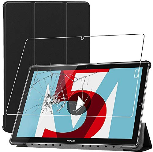 ebestStar - Cover per Huawei MediaPad M5 10.8, Custodia Protezione Flip Magnetica, Slim Case Sottile Pelle PU, Nero + Vetro Temperato