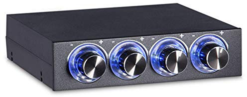 PC-Lüftersteuerung, DC 12V 4-Kanal-Computerlüfter-Drehzahl- und Temperaturregler, Diskettenlaufwerk CPU-Lüftersteuerung mit Blauer LED-Leuchte