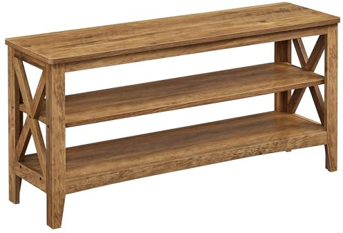 VASAGLE Zapatos, Banco para Pasillo, Zapatero de 2 Niveles, 30 x 100 x 48 cm, Soporta hasta 272 kg, Estilo Rural, para Salón, Dormitorio, Marrón Miel LSB153K41, 30x100x48cm