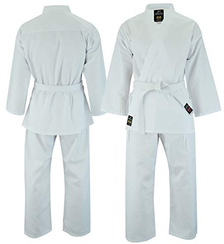 Malino Karate Gi barn vuxen kostym män kampsportuniform 177 ml lätt vit student karate kostym med gratis bälte (vit, 170)