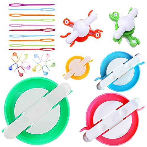 Pom Pom Maker 5 Taglie Pompon Maker Fluff Sfera Weaver ago Fai da Te in Kit di Attrezzi Lavoro a Maglia di Lana per Lavoro a Maglia + 10 pennarelli per Punti Maglia + 10 Aghi in plastica (26)