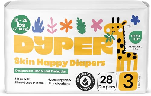 DYPER - Baby Diapers Size 3 (28 Count) - Plant Based Disposable Diapers for Day and Overnight Premium Leak Protection, Skin-Friendly Comfort with Soft Size 3 Diapers (16-28 lbs)